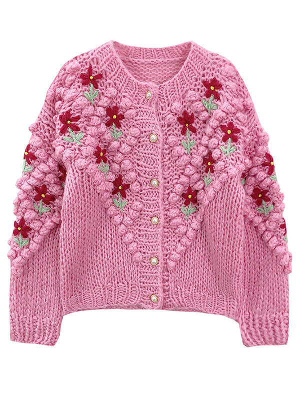 Airchics cardigans tissu tricoté fleurie boutonnage femme doux