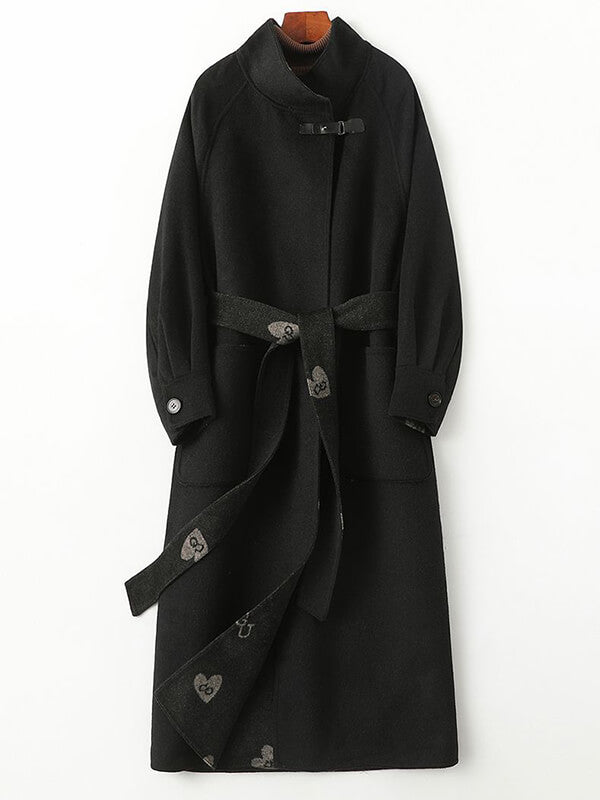 Airchics mantaeu en laine longue coeur avec poches ceinture col montant femme oversized