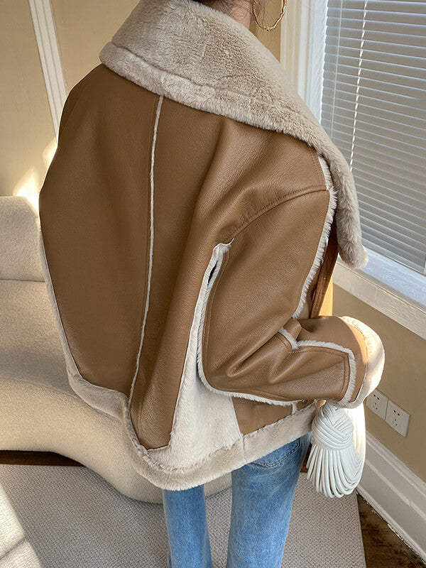 Airchics manteau aviateur simili cuir doublé polaire avec poches femme hiver