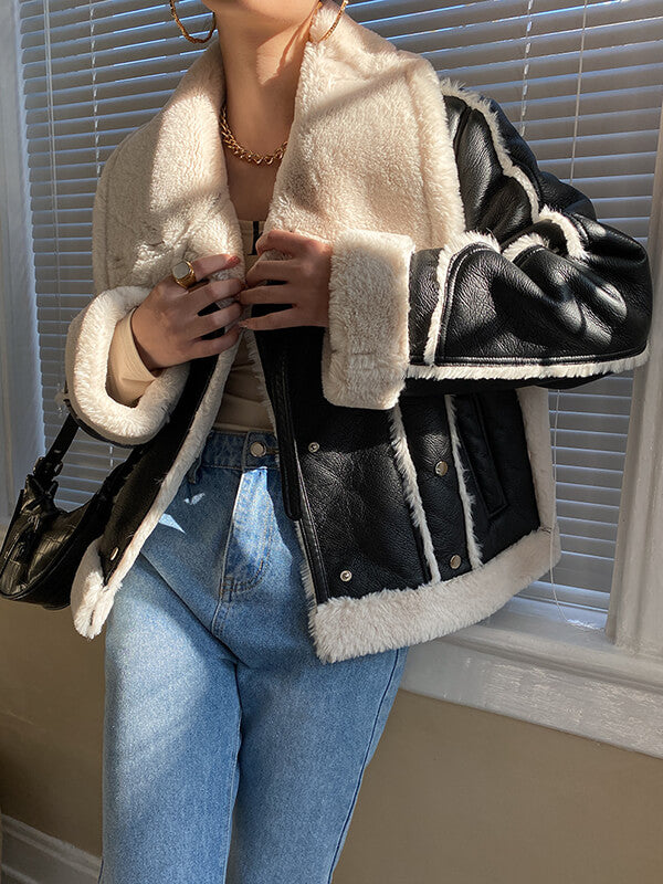 Airchics manteau aviateur simili cuir doublé polaire avec poches femme hiver