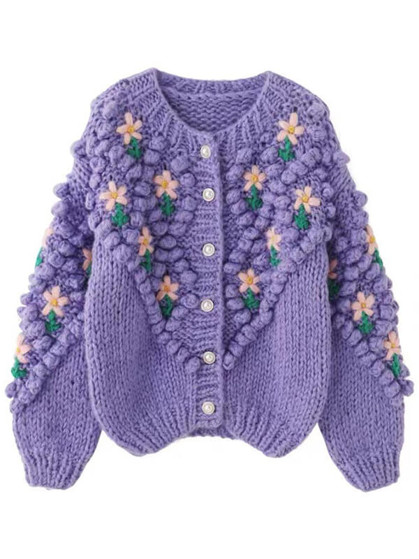 Airchics cardigans tissu tricoté fleurie boutonnage femme doux