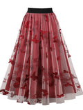 Airchics jupe longue tulle brodée femme élégant rouge