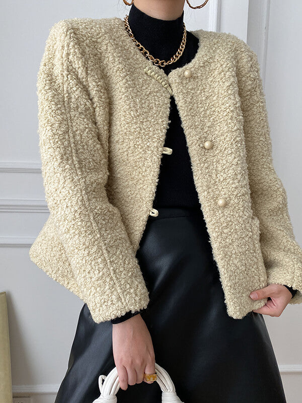 Airchics manteau teddy coat doublé polaire boutonnage avec poches femme mode