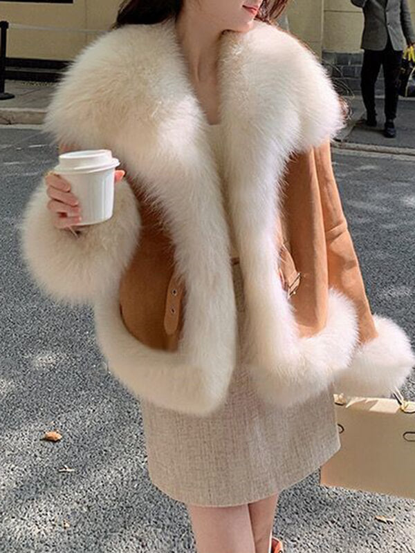 Airchics manteau en fausse fourrure suedine avec poches femme mode hiver