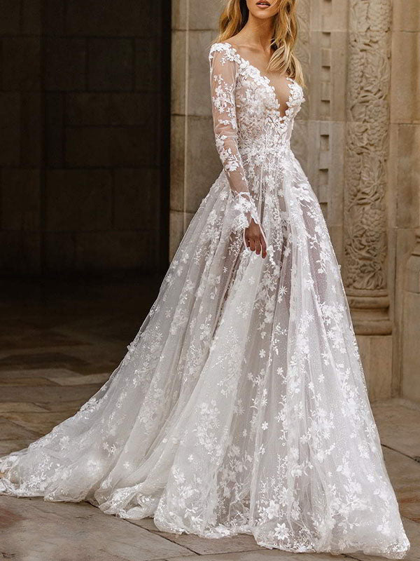 Airchics Robe De Mariée Robe À Manches Longues En Dentelle