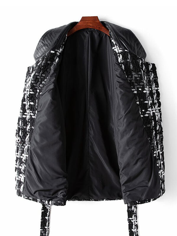 Airchics manteau en tweed simili cuir avec poches ceinture femme mode