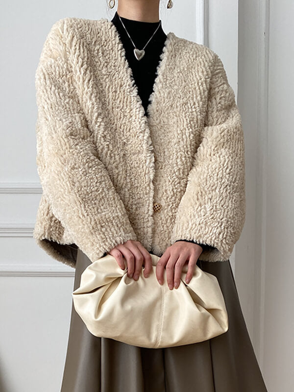 Airchics manteau imitation peau de mouton teddy boutonnage avec poches femme mode