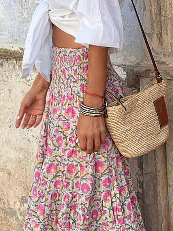 Airchics jupe longue imprimé à fleurie taille haute femme bohème