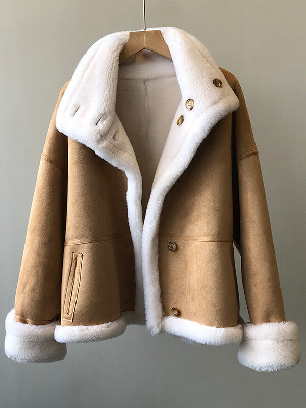 Airchics manteau aviateur suedine doublé polaire boutonnage femme oversized