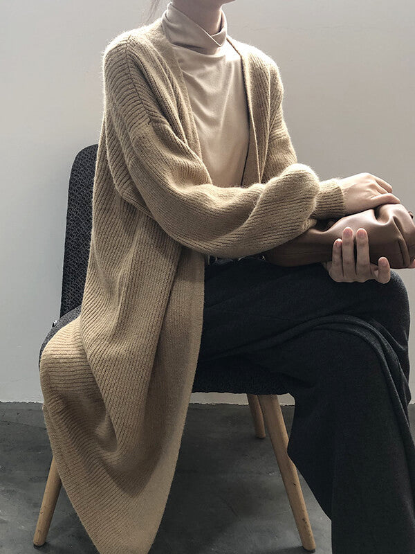 Airchics cardigans longue unicolore manches longues femme lâche décontracté