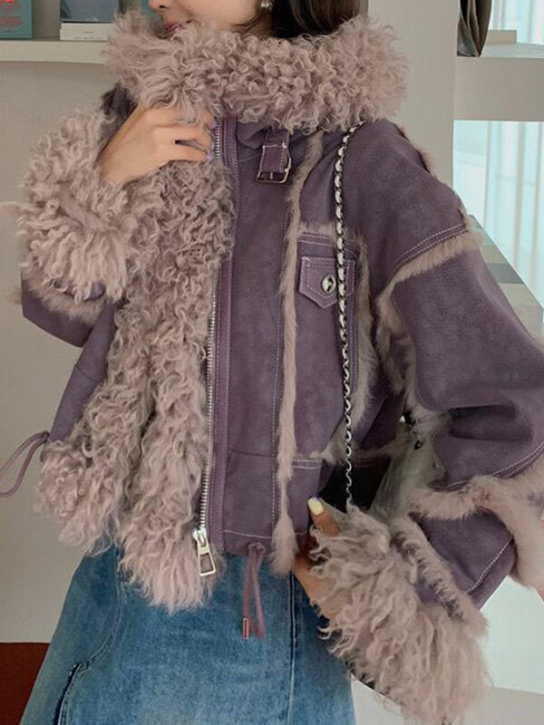 Airchics manteau aviateur suedine doublé polaire fermeture éclair femme veste violet