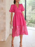 Airchics mi-longue robe carreaux boutonnage manches bouffantes mode
