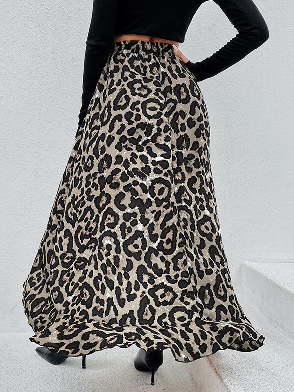 Airchics longue jupe court devant longue derriere léopard à volantée femme mode