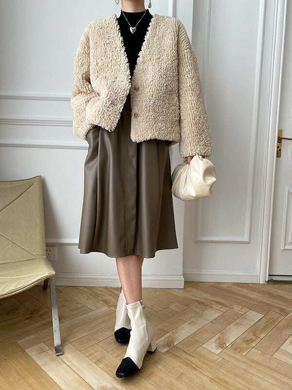 Airchics manteau imitation peau de mouton teddy boutonnage avec poches femme mode