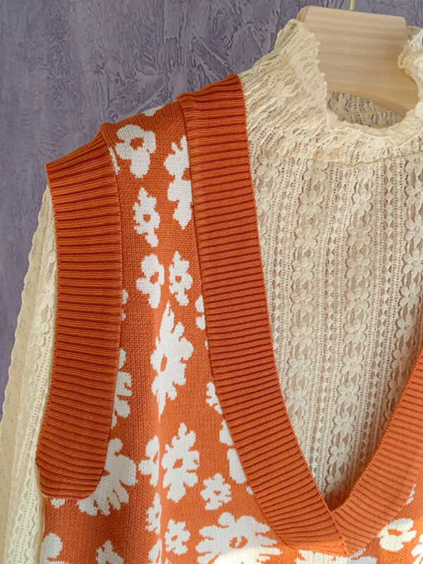 Airchics gilet fleurie v-cou femme vintage