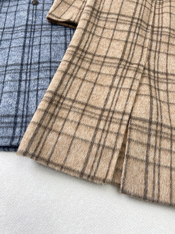 Airchics manteau en laine carreaux double boutonnage avec poches col revers femme mode