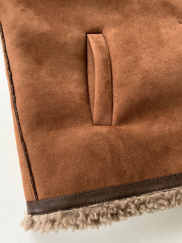 Airchics manteau aviateur suedine doublé cuir peau de mouton boutonnage femme mode