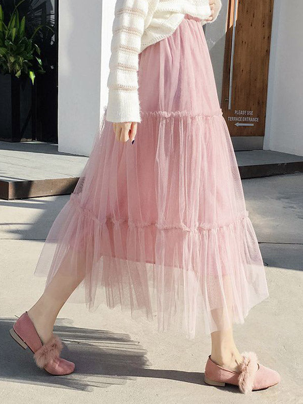 Airchics Jupe Plissée Trapèze Mi-longue En Maille Bouffante