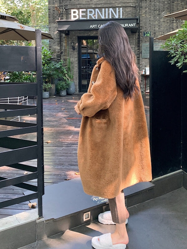 Airchics manteau teddy coat longue boutonnage avec poches femme mode hiver