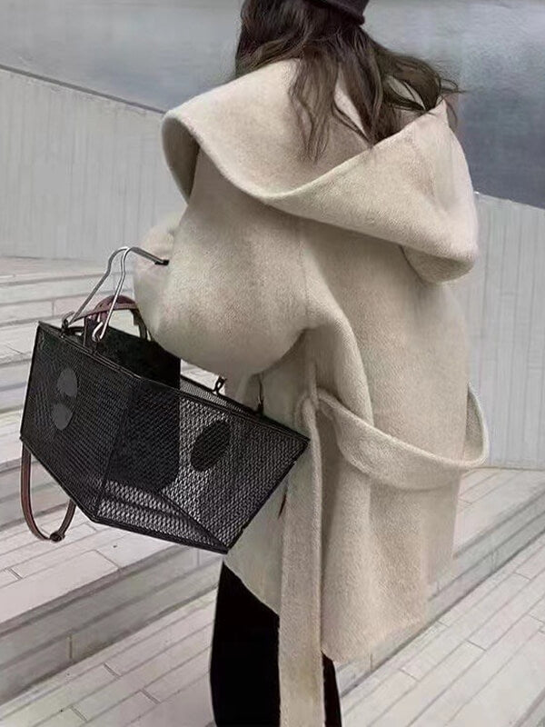 Airchics manteau en laine avec ceinture à capuche femme mode