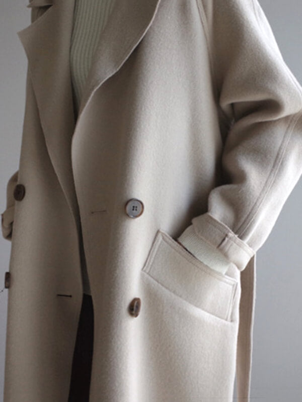 Élégant Manteau Longue en Laine Double Boutonnage avec Poches Femme