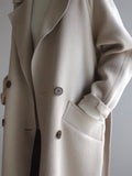 Élégant Manteau Longue en Laine Double Boutonnage avec Poches Femme