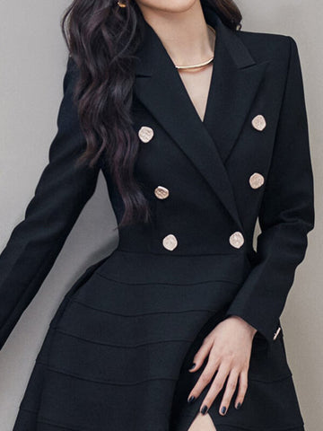 Airchics blazer robe double boutonnage fendu le côté col revers élégant noir