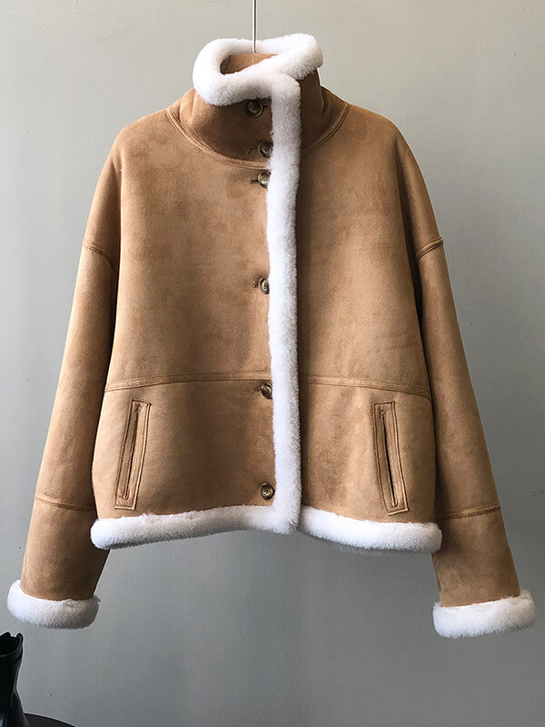 Airchics manteau aviateur suedine doublé polaire boutonnage femme oversized