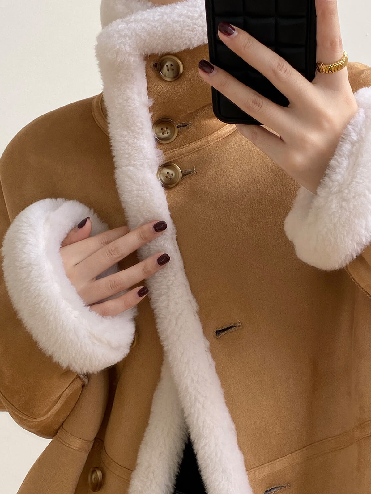 Airchics manteau aviateur suedine doublé polaire boutonnage femme oversized