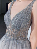 Airchics Robe De Soirée À Sequins Fendus Et Décolleté En V Profond