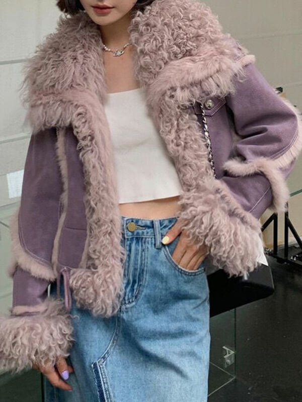 Airchics manteau aviateur suedine doublé polaire fermeture éclair femme veste violet