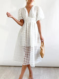 Airchics mi-longue robe carreaux boutonnage manches bouffantes mode