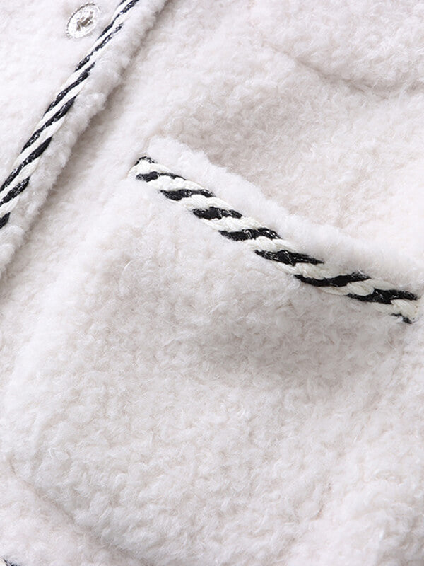 Airchics manteau teddy coat tweed rayé boutonnage avec poches femme mode