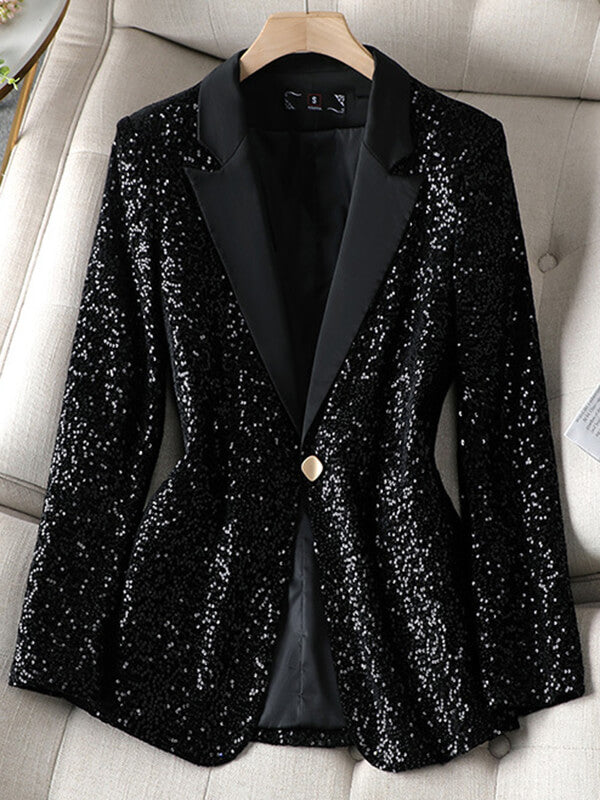 Airchics blazer brillante paillette avec poches boutons col revers femme mode