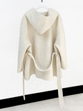 Airchics manteau en laine avec ceinture à capuche femme mode