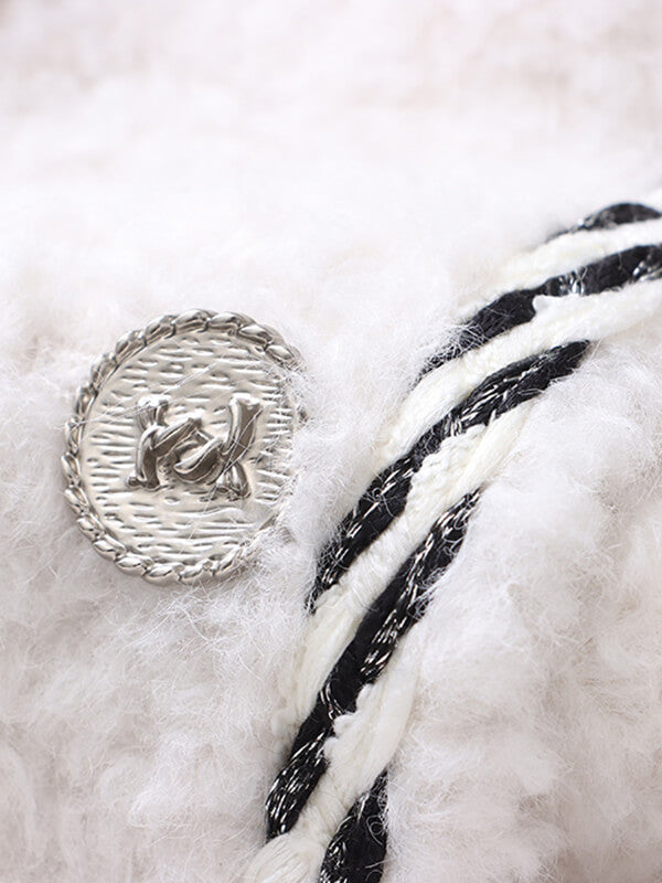 Airchics manteau teddy coat tweed rayé boutonnage avec poches femme mode