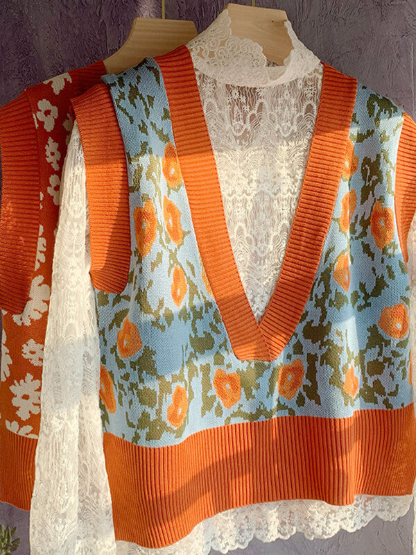 Airchics gilet fleurie v-cou femme vintage