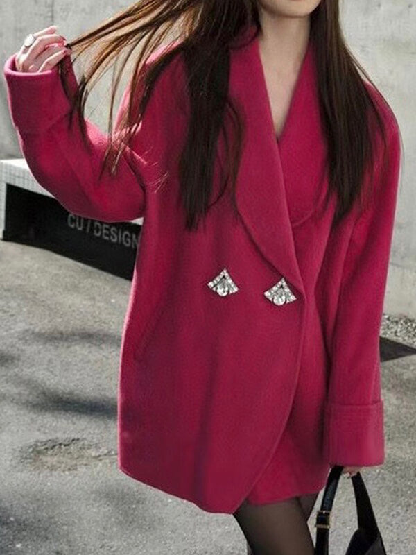 Airchics manteau en laine avec poches strass boutons femme mode