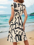 Robe Plissée Imprimée À Manches Courtes Et Col Rond