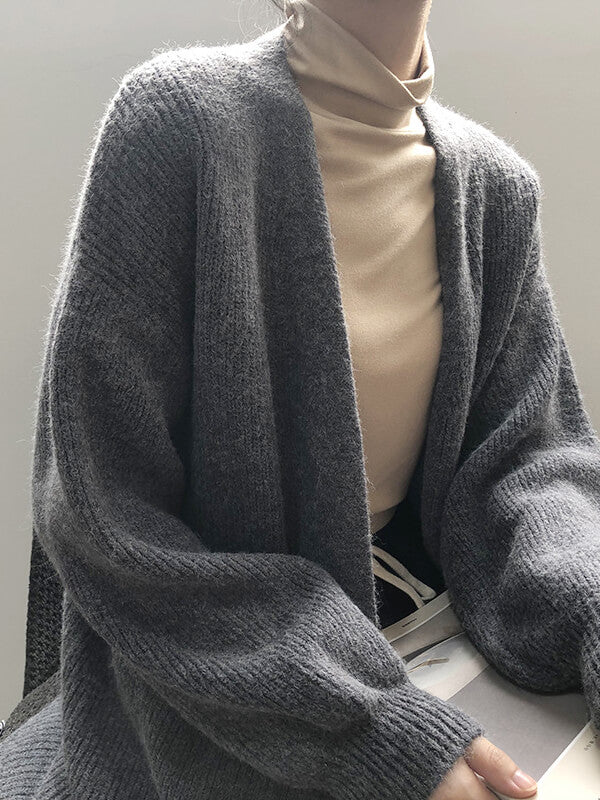 Airchics cardigans longue unicolore manches longues femme lâche décontracté