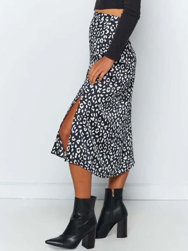 Airchics longue jupe léopard fendu le côté taille haute femme mode
