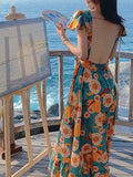 Airchics robe longue mousseline imprimé à fleurie dos nu de plage