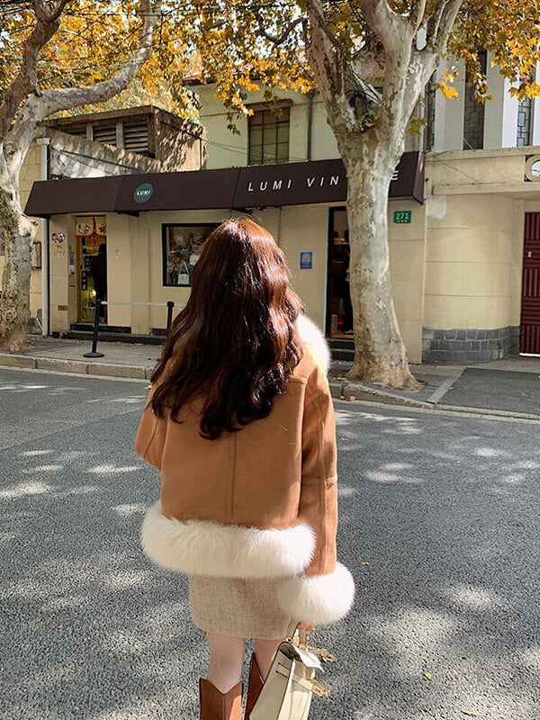 Airchics manteau en fausse fourrure suedine avec poches femme mode hiver