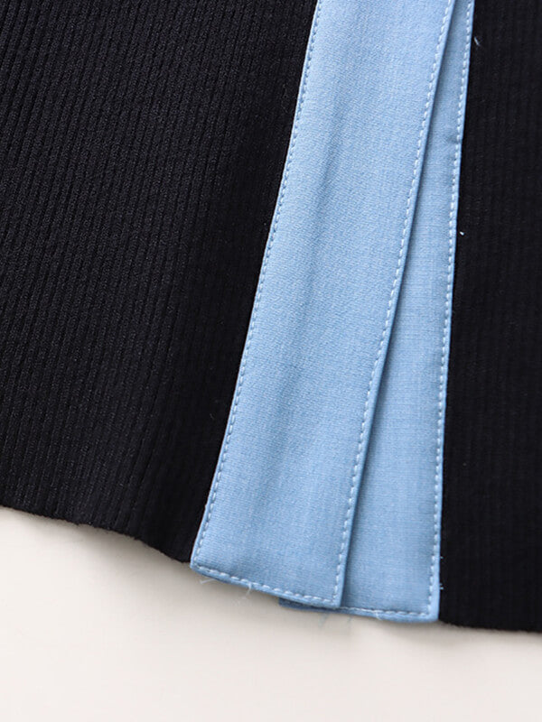 Airchics cardigans jean couleur bloc boutonnage manches trompette femme mode