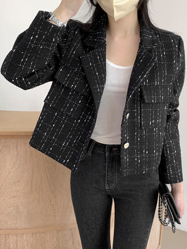 Airchics blazer courte carreaux boutonnage avec poches femme mode