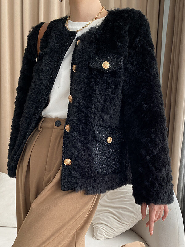 Airchics manteau teddy coat tweed doublé polaire boutonnage avec poches femme mode hiver