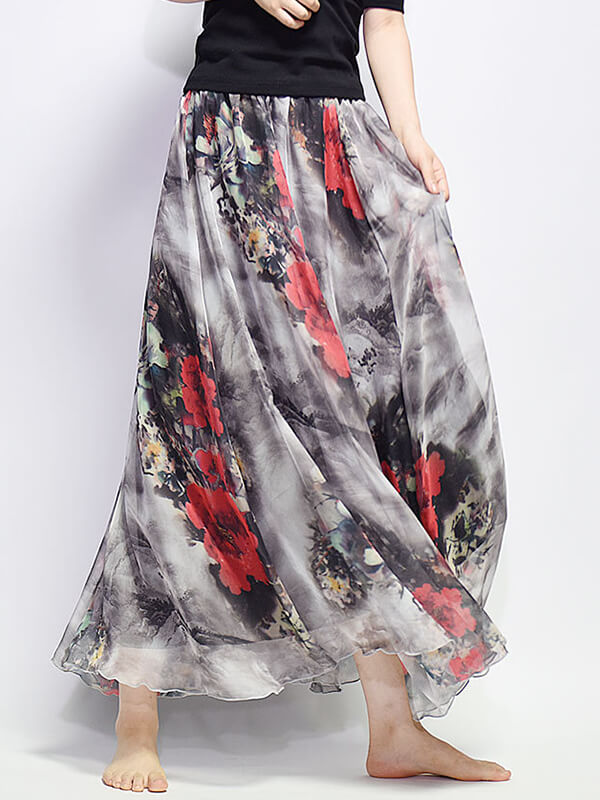 Airchics jupe longue mousseline imprimé à fleurie femme élégant