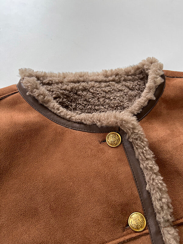 Airchics manteau aviateur suedine doublé cuir peau de mouton boutonnage femme mode