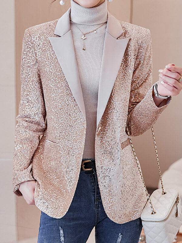 Airchics blazer brillante paillette avec poches boutons col revers femme mode