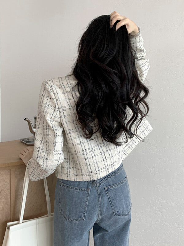 Airchics blazer courte carreaux boutonnage avec poches femme mode